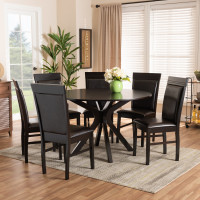 Baxton Studio Jeane-Dark Brown-7PC Dining Set Jeane Modern and Contemporary Dark Brown Faux Leather Upholstered and Dark Brown Finished Wood 7-Piece Dining Set